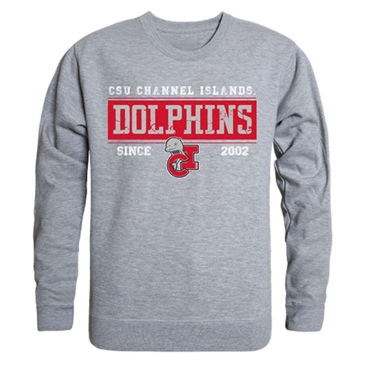 CSUCI CalIfornia State University Channel Islands The Dolphins Established Crewneck Pullover Sweatshirt Sweater Heather Grey-Campus-Wardrobe