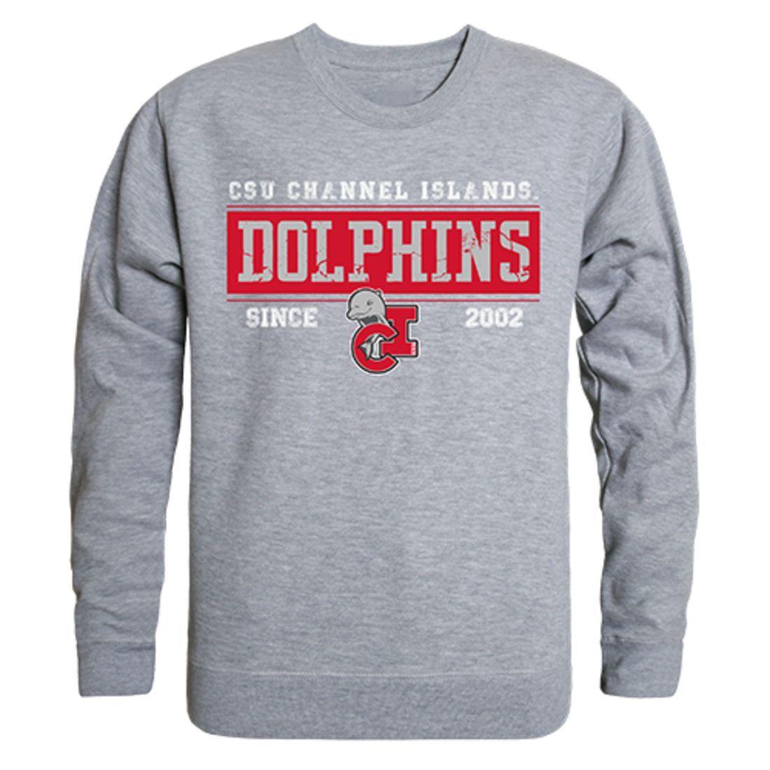 CSUCI CalIfornia State University Channel Islands The Dolphins Established Crewneck Pullover Sweatshirt Sweater Heather Grey-Campus-Wardrobe