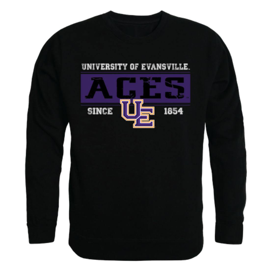 University of Evansville Purple Aces Established Crewneck Pullover Sweatshirt Sweater Black-Campus-Wardrobe