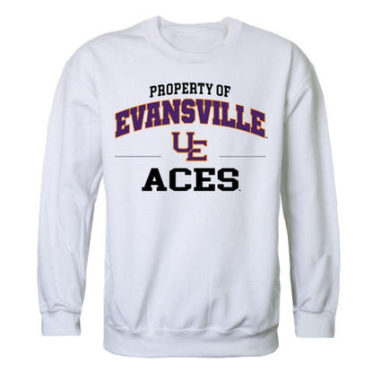 University of Evansville Purple Aces Property Crewneck Pullover Sweatshirt Sweater White-Campus-Wardrobe