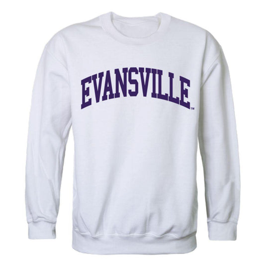 University of Evansville Purple Aces Arch Crewneck Pullover Sweatshirt Sweater White-Campus-Wardrobe