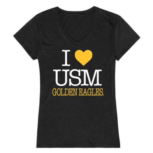 I Love USM University of Southern Mississippi Golden Eagles Womens T-Shirt-Campus-Wardrobe