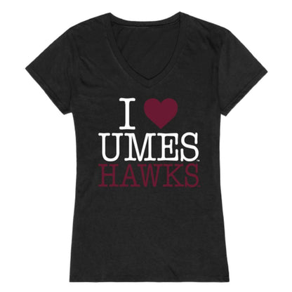 I Love UMES University of Maryland Eastern Shore Hawks Womens T-Shirt-Campus-Wardrobe