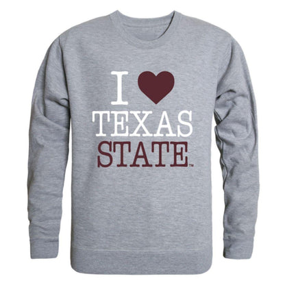 I Love Texas State University Bobcats Crewneck Pullover Sweatshirt Sweater-Campus-Wardrobe