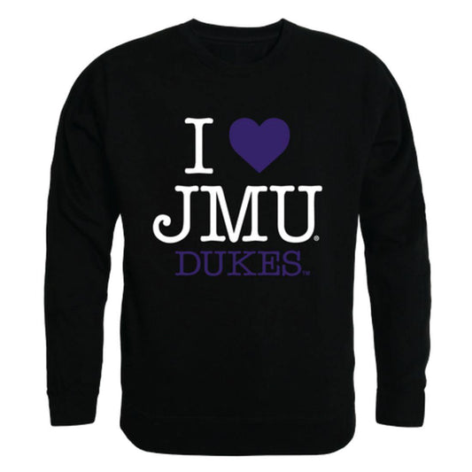 I Love JMU James Madison University Dukes Crewneck Pullover Sweatshirt Sweater-Campus-Wardrobe