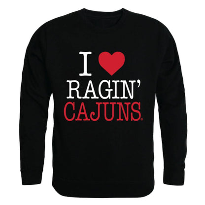 I Love UL University of Louisiana at Lafayette Ragin' Cajuns Crewneck Pullover Sweatshirt Sweater-Campus-Wardrobe