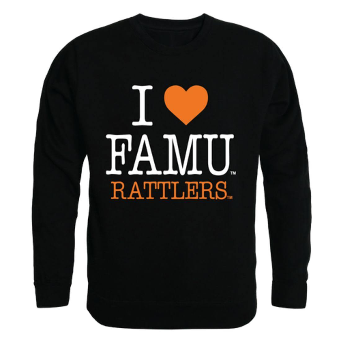I Love FAMU Florida A&M University Rattlers Crewneck Pullover Sweatshirt Sweater-Campus-Wardrobe