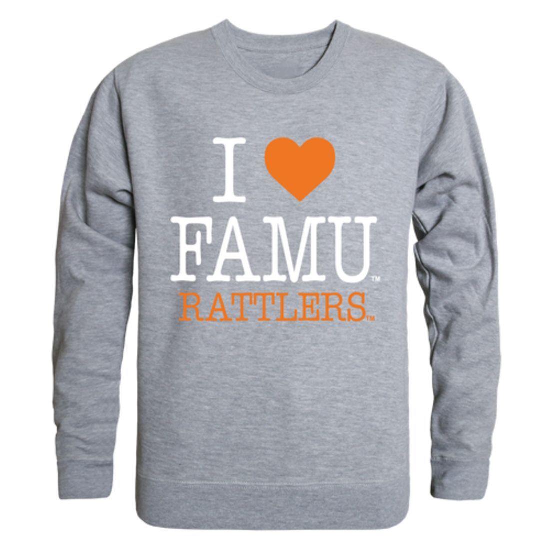 I Love FAMU Florida A&M University Rattlers Crewneck Pullover Sweatshirt Sweater-Campus-Wardrobe