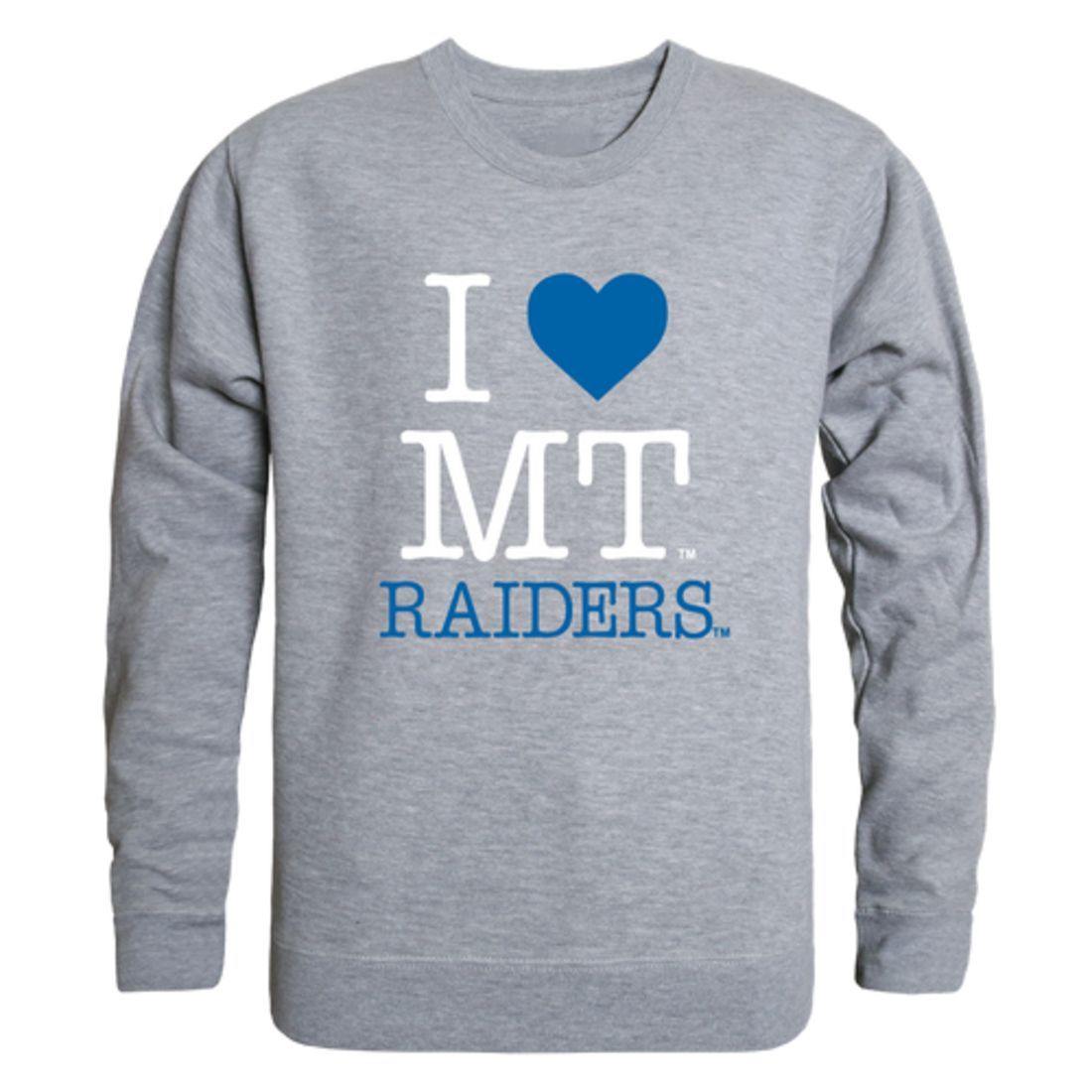 I Love MTSU Middle Tennessee State University Blue Raiders Crewneck Pullover Sweatshirt Sweater-Campus-Wardrobe