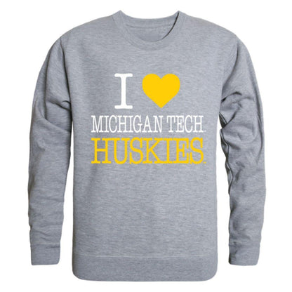 I Love Michigan Technological University Huskies Crewneck Pullover Sweatshirt Sweater-Campus-Wardrobe