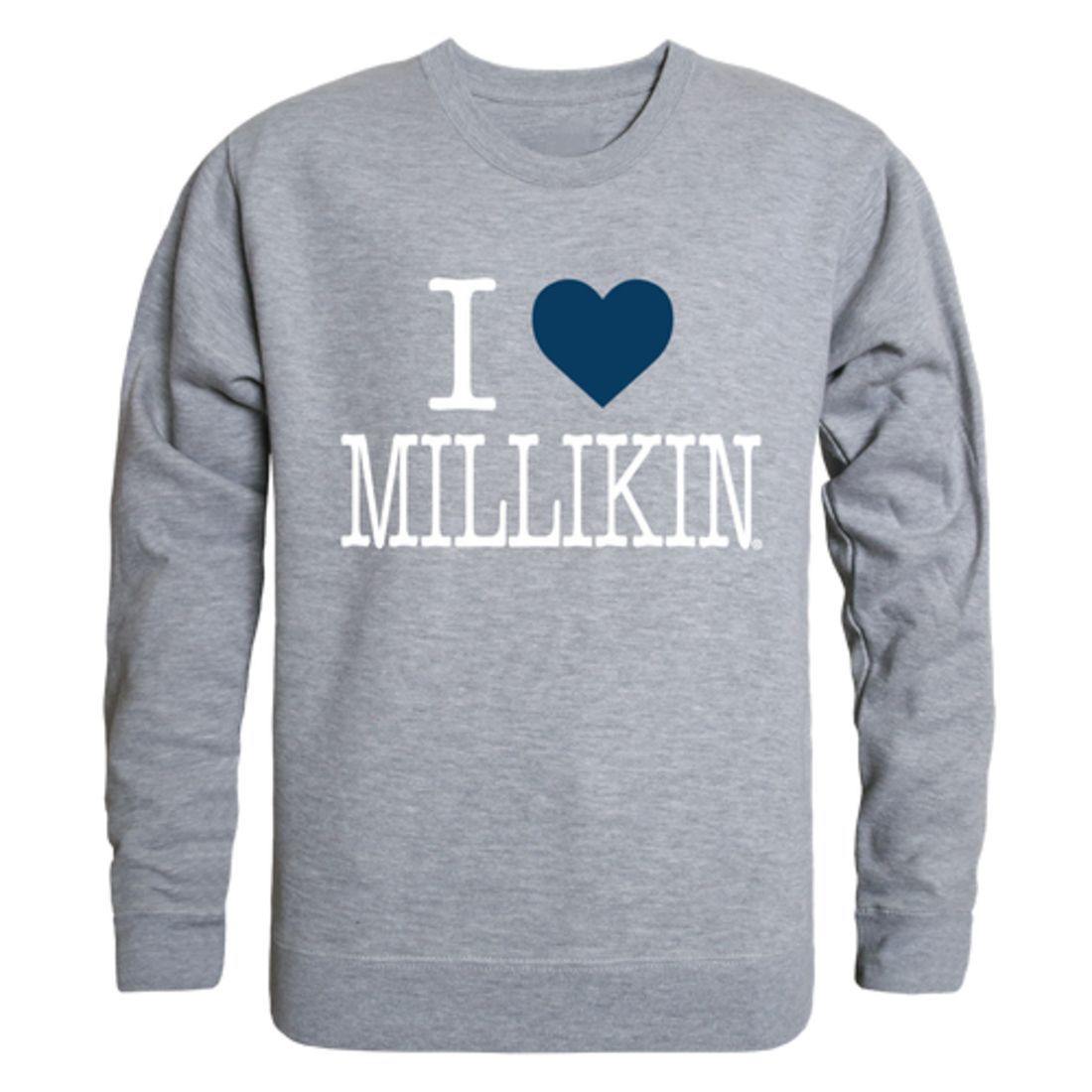 I Love Millikin University Big Blue Crewneck Pullover Sweatshirt Sweater-Campus-Wardrobe