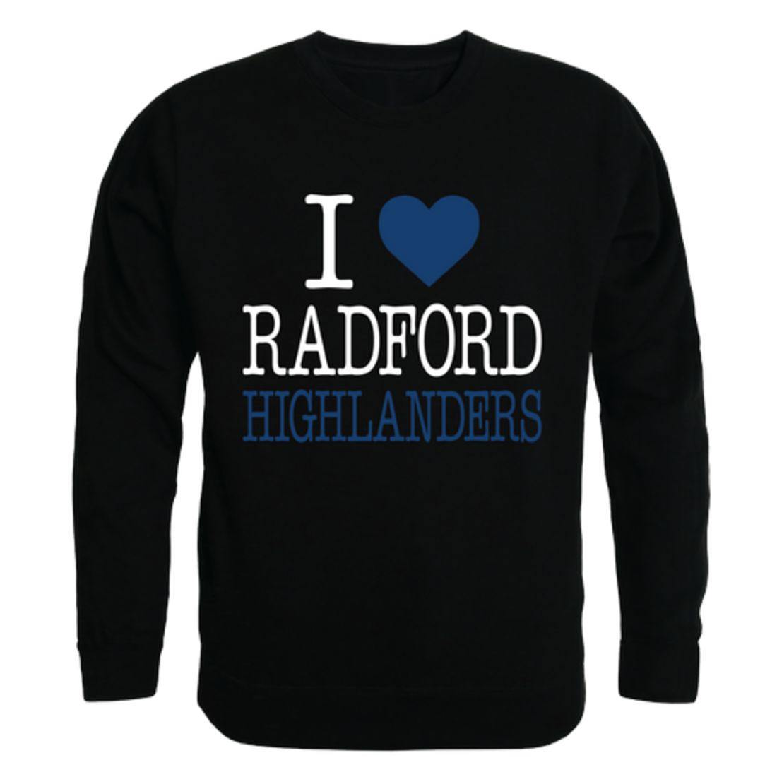 I Love Radford University Highlanders Crewneck Pullover Sweatshirt Sweater-Campus-Wardrobe