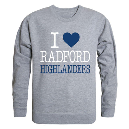 I Love Radford University Highlanders Crewneck Pullover Sweatshirt Sweater-Campus-Wardrobe