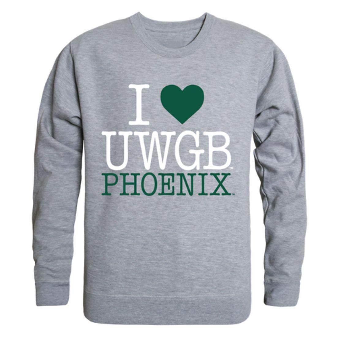 I Love UWGB University of Wisconsin-Green Bay Phoenix Crewneck Pullover Sweatshirt Sweater-Campus-Wardrobe