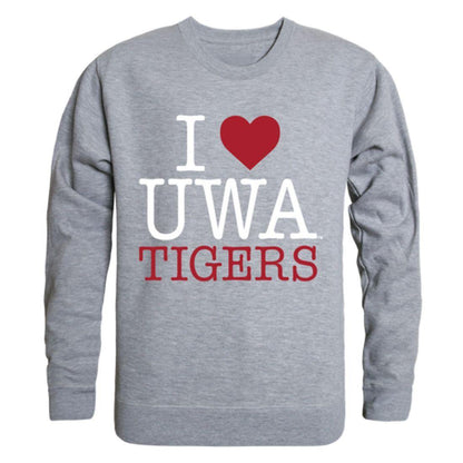 I Love UWA University of West Alabama Tigers Crewneck Pullover Sweatshirt Sweater-Campus-Wardrobe