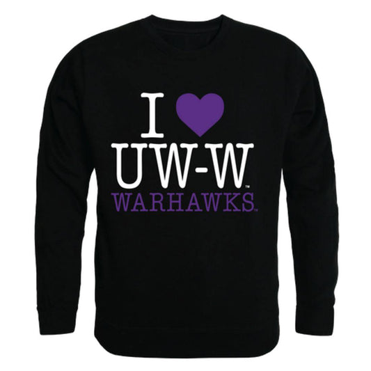 I Love UWW University of Wisconsin water Warhawks Crewneck Pullover Sweatshirt Sweater-Campus-Wardrobe