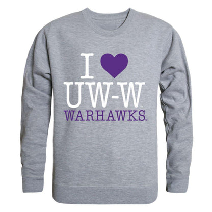 I Love UWW University of Wisconsin water Warhawks Crewneck Pullover Sweatshirt Sweater-Campus-Wardrobe