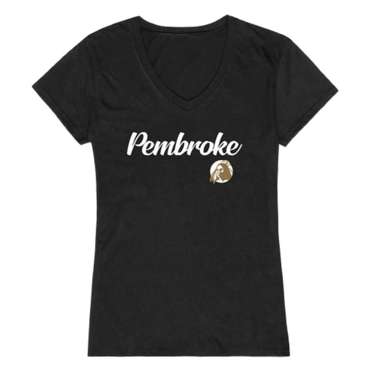 UNC Pembroke Ladies Juniors Varsity V Neck Tee Braves Wordmark | White | White/Grey Heather | XLarge