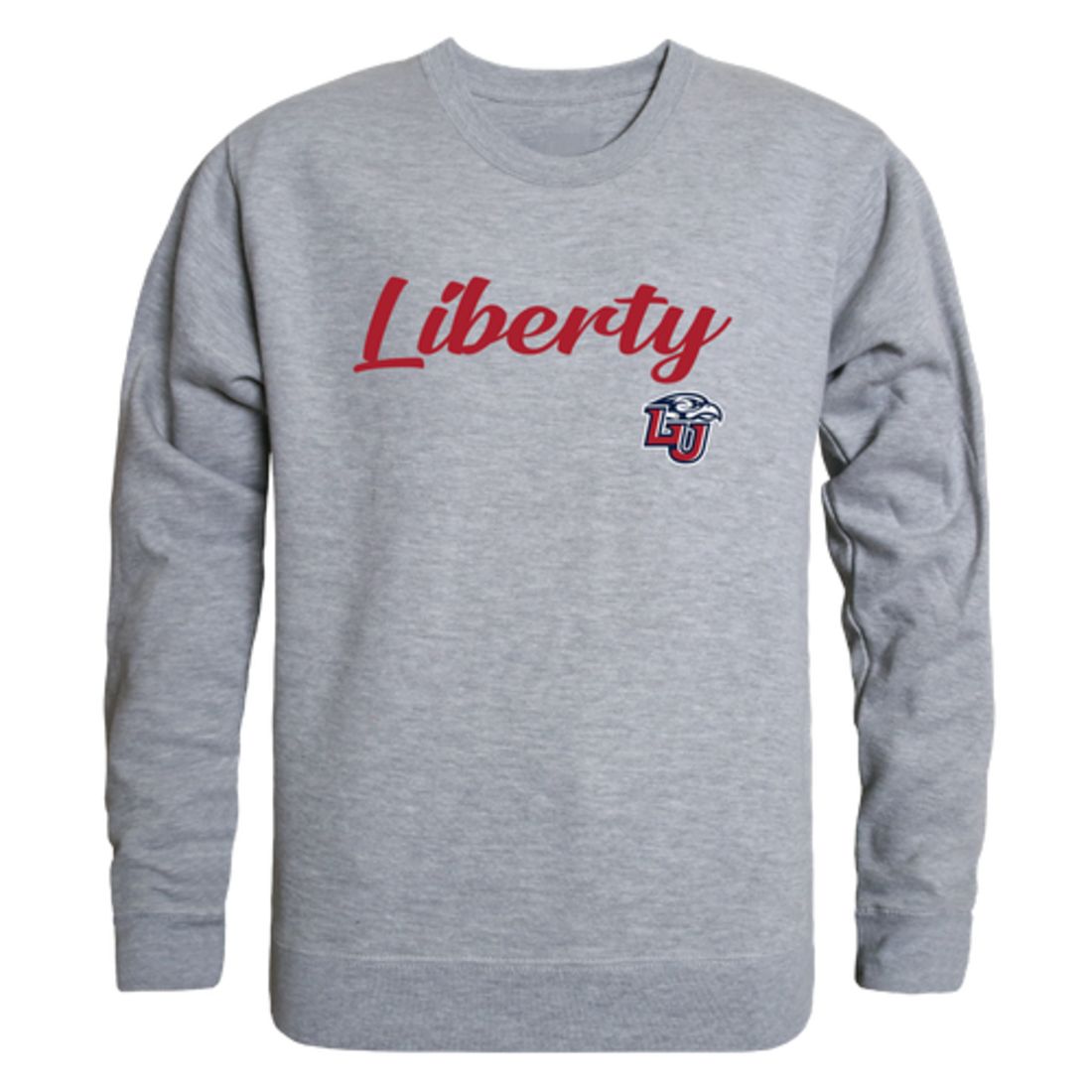 Liberty University Flames Script Crewneck Pullover Sweatshirt Sweater Heather Grey-Campus-Wardrobe