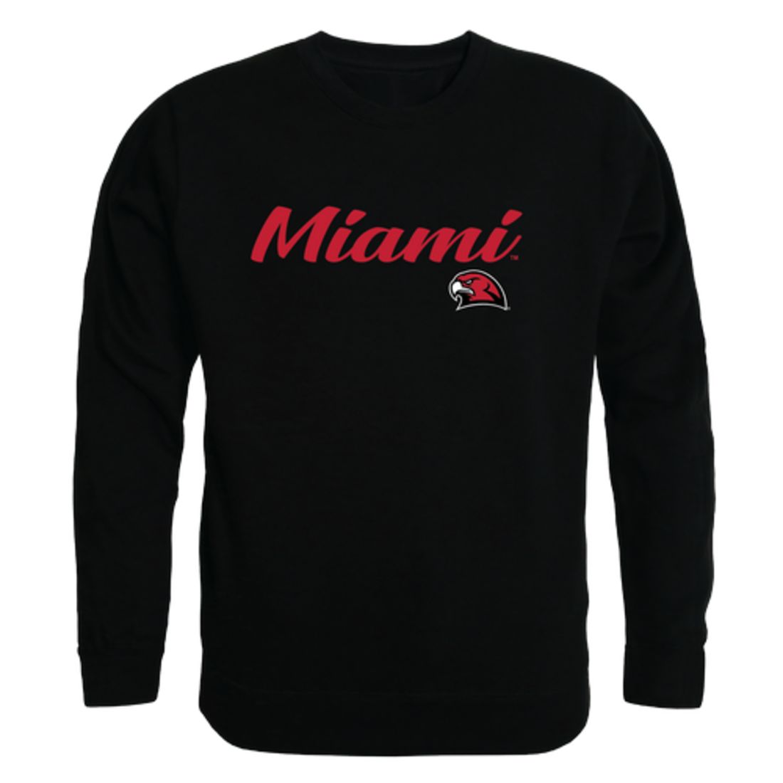 Miami University RedHawks Script Crewneck Pullover Sweatshirt Sweater Black-Campus-Wardrobe