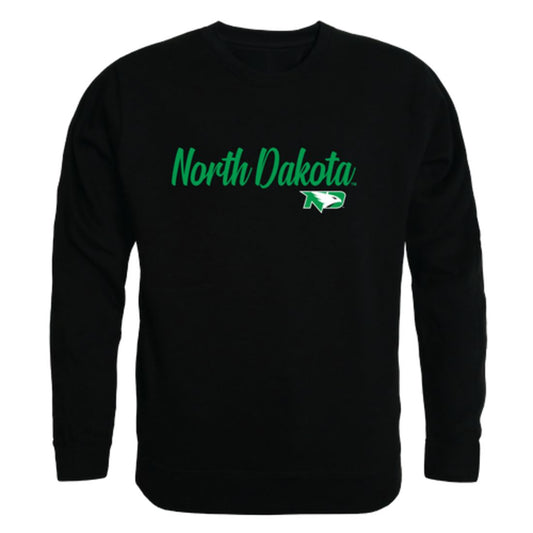 UND University of North Dakota Fighting Hawks Script Crewneck Pullover Sweatshirt Sweater Black-Campus-Wardrobe