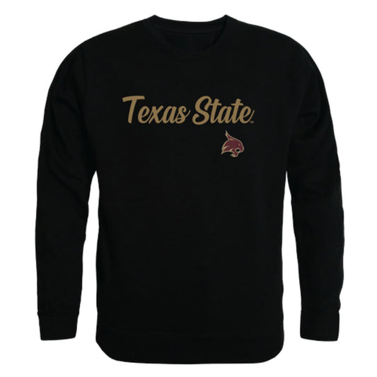 Texas State University Bobcats Script Crewneck Pullover Sweatshirt Sweater Black-Campus-Wardrobe