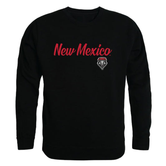 UNM University of New Mexico Lobos Script Crewneck Pullover Sweatshirt Sweater Black-Campus-Wardrobe