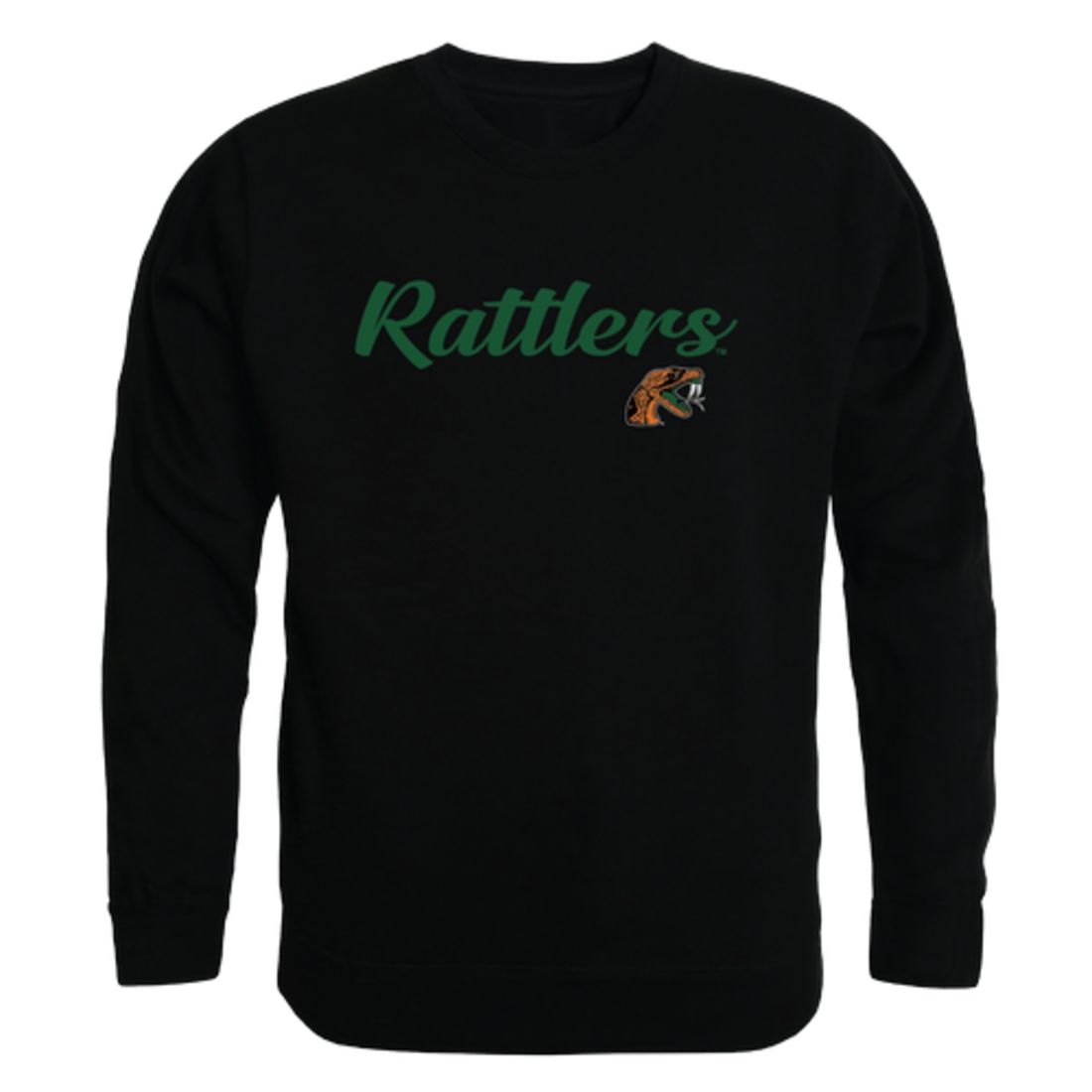 FAMU Florida A&M University Rattlers Script Crewneck Pullover Sweatshirt Sweater Black-Campus-Wardrobe