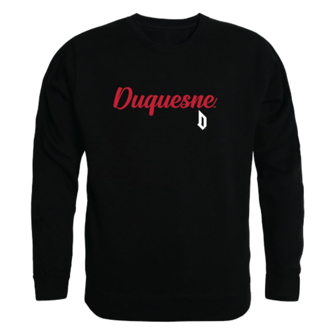 Duquesne University Dukes Script Crewneck Pullover Sweatshirt Sweater Black-Campus-Wardrobe