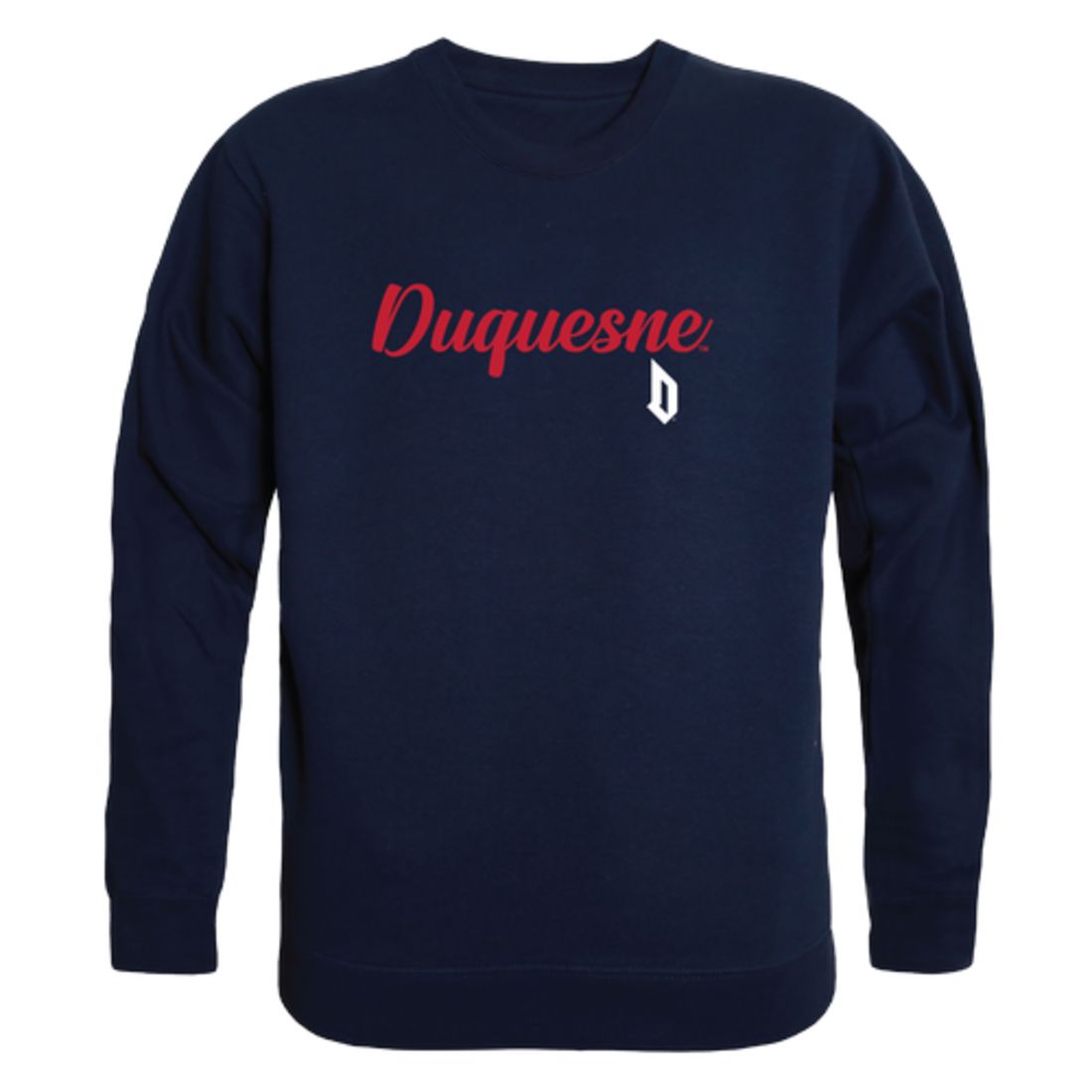 Duquesne University Dukes Script Crewneck Pullover Sweatshirt Sweater Black-Campus-Wardrobe