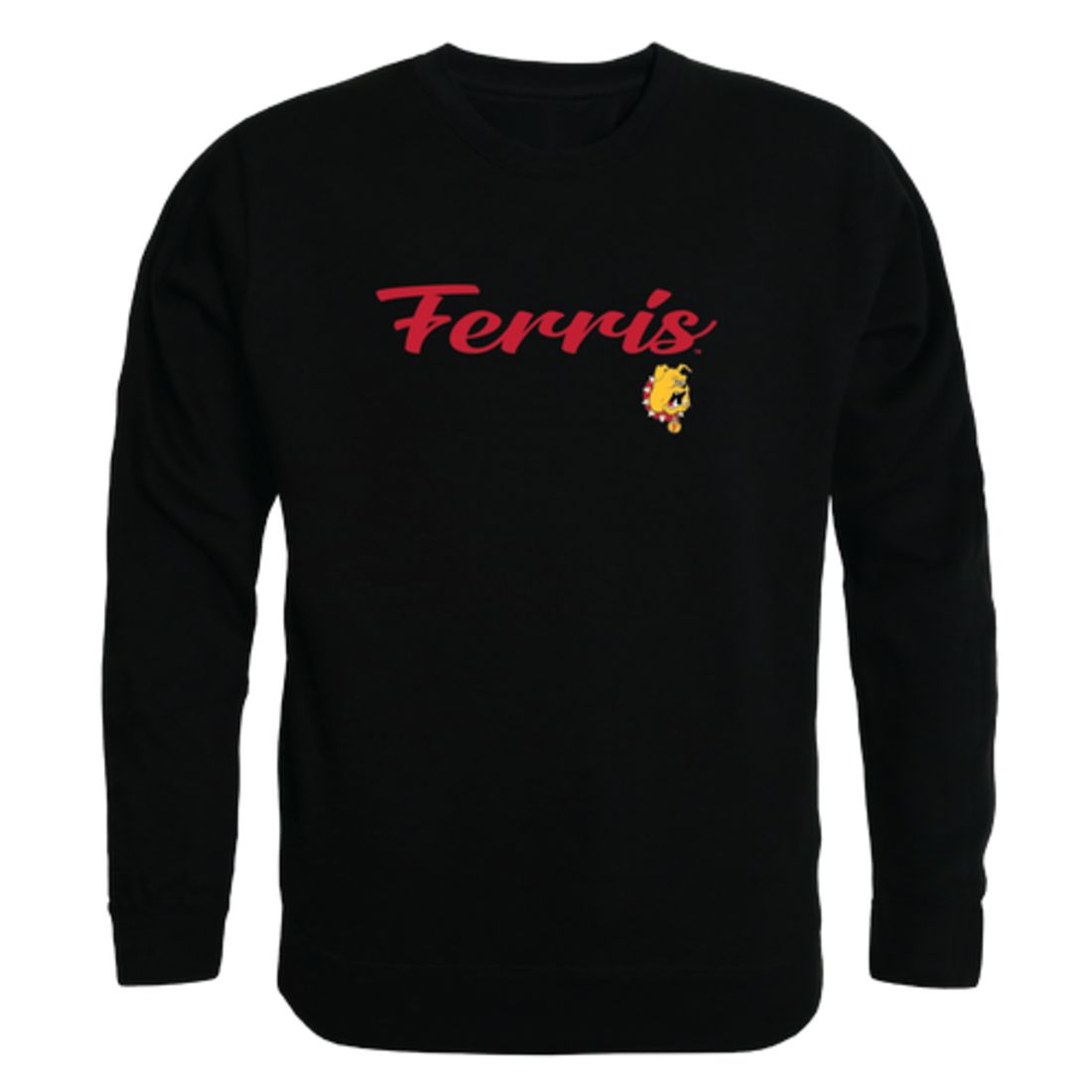 FSU Ferris State University Bulldogs Script Crewneck Pullover Sweatshirt Sweater Black-Campus-Wardrobe