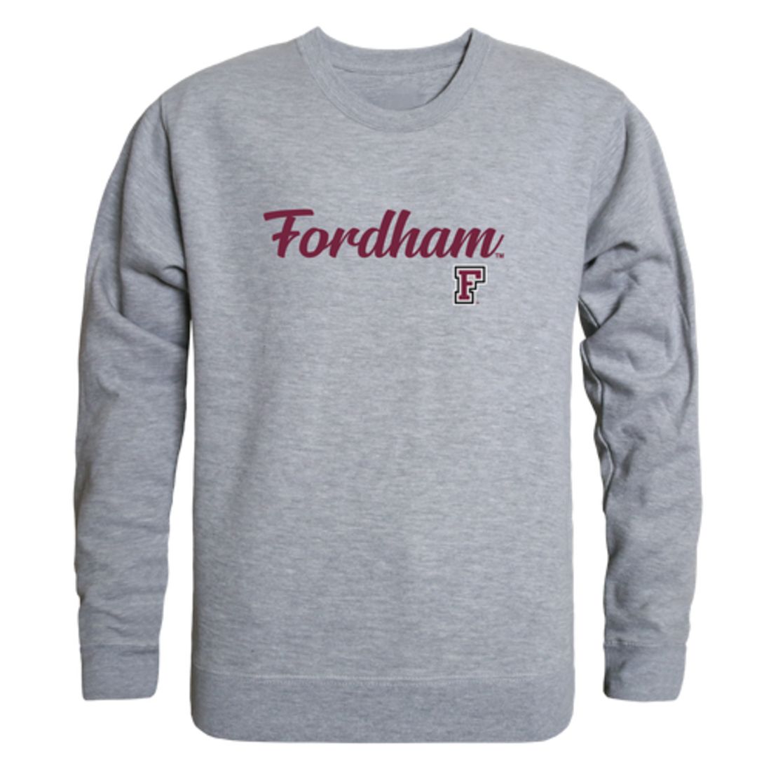 Fordham University Rams Script Crewneck Pullover Sweatshirt Sweater Heather Charcoal-Campus-Wardrobe