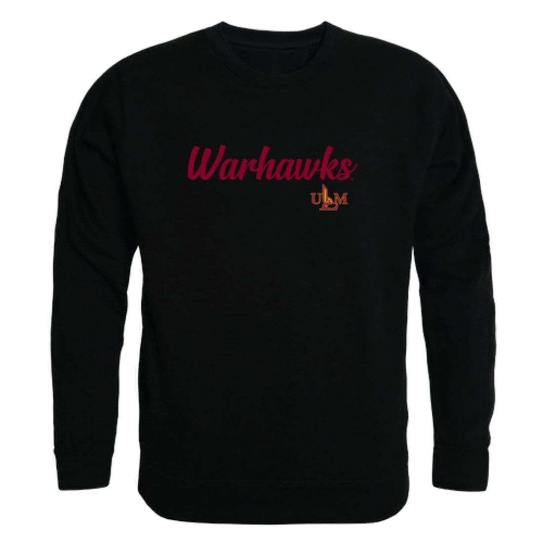 ULM University of Louisiana Monroe Warhawks Script Crewneck Pullover Sweatshirt Sweater Black-Campus-Wardrobe