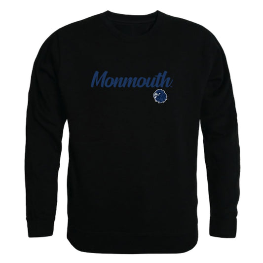 Monmouth University Hawks Script Crewneck Pullover Sweatshirt Sweater Black-Campus-Wardrobe