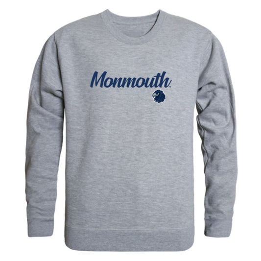 Mouseover Image, Monmouth University Hawks Script Crewneck Pullover Sweatshirt Sweater Black-Campus-Wardrobe
