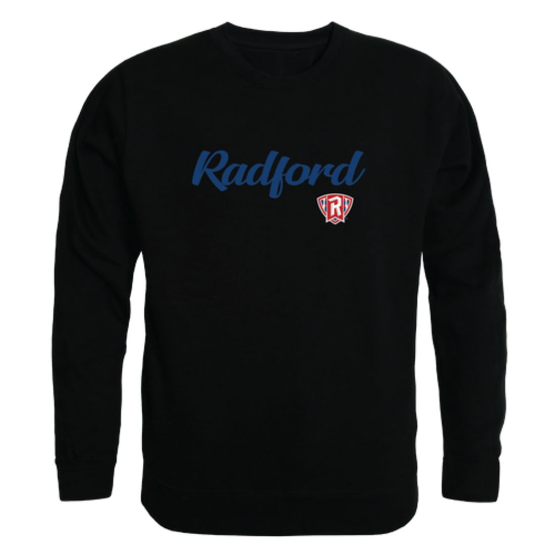 Radford University Highlanders Script Crewneck Pullover Sweatshirt Sweater Black-Campus-Wardrobe
