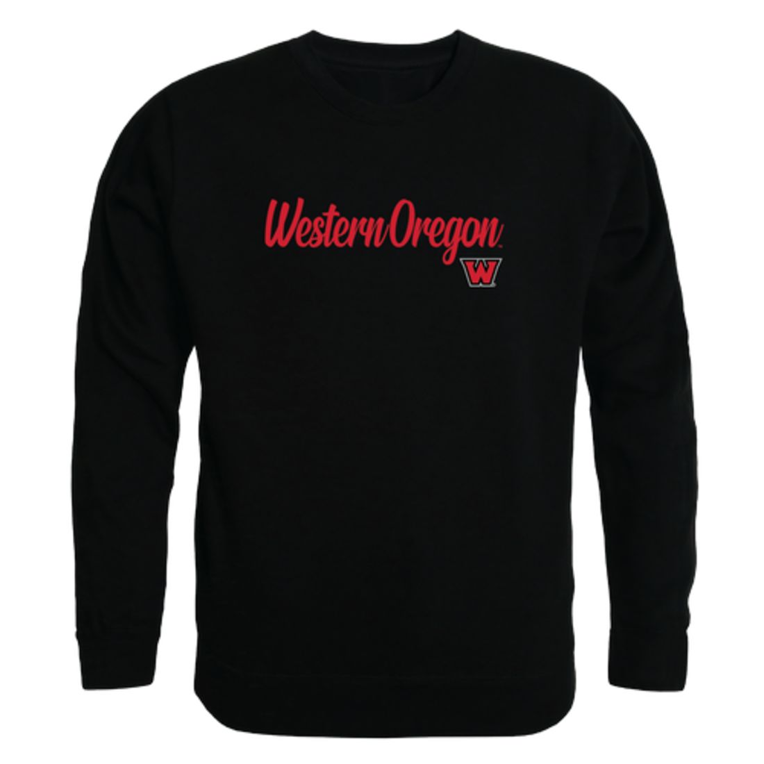 WOU Western Oregon University Wolves Script Crewneck Pullover Sweatshirt Sweater Black-Campus-Wardrobe