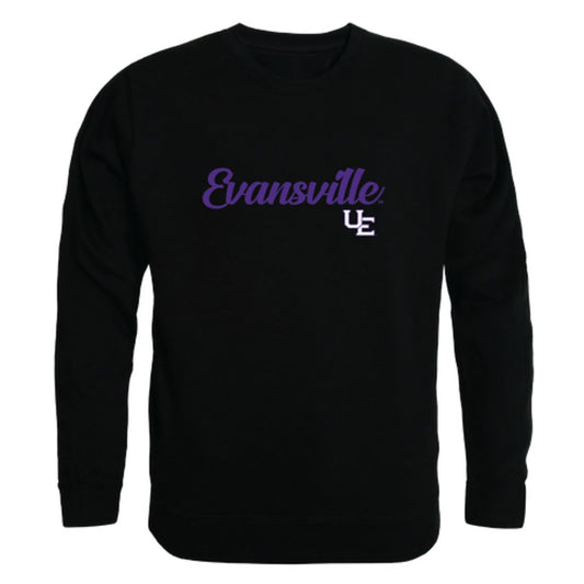 University of Evansville Purple Aces Script Crewneck Pullover Sweatshirt Sweater Black-Campus-Wardrobe