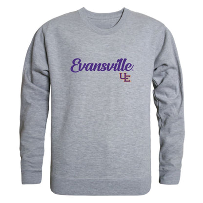 University of Evansville Purple Aces Script Crewneck Pullover Sweatshirt Sweater Black-Campus-Wardrobe