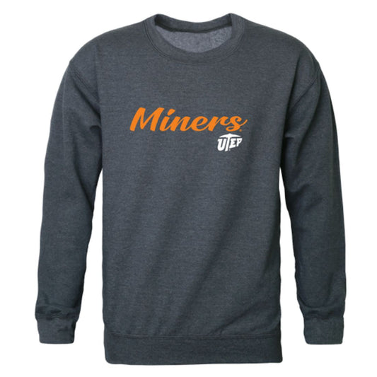 UTEP University of Texas at El Paso Miners Script Crewneck Pullover Sweatshirt Sweater Heather Charcoal-Campus-Wardrobe