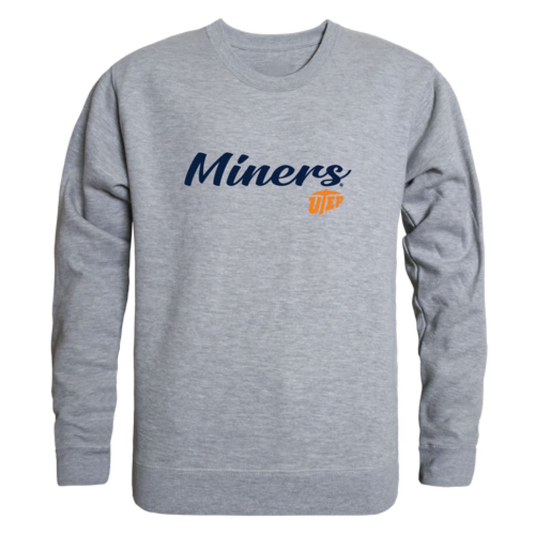 UTEP University of Texas at El Paso Miners Script Crewneck Pullover Sweatshirt Sweater Heather Charcoal-Campus-Wardrobe