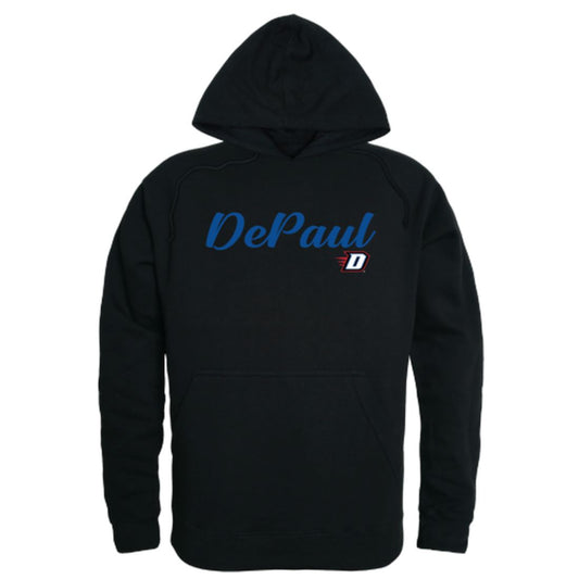 DePaul University Blue Demons Mens Script Hoodie Sweatshirt Black-Campus-Wardrobe