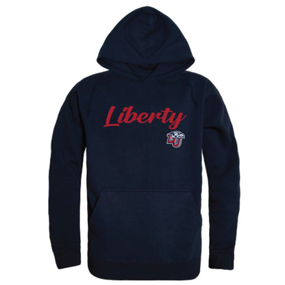 Liberty University Flames Mens Script Hoodie Sweatshirt Heather Grey-Campus-Wardrobe