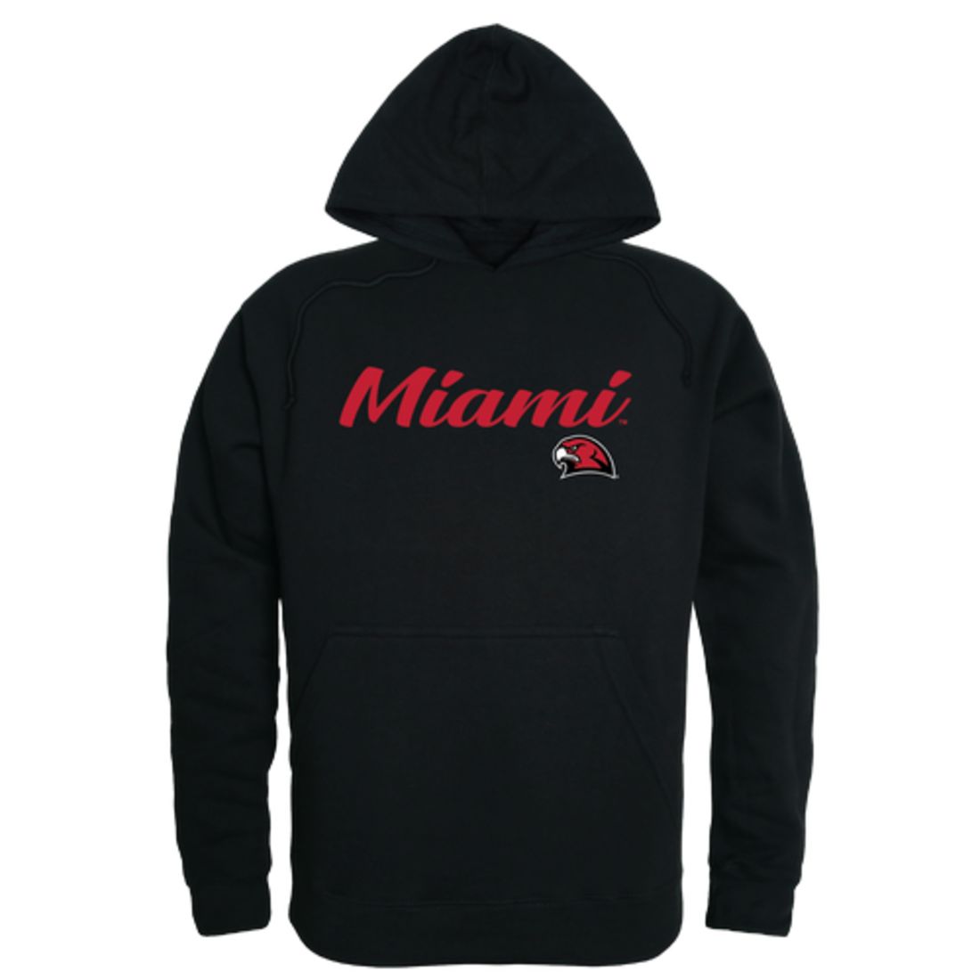 Miami University RedHawks Mens Script Hoodie Sweatshirt Black-Campus-Wardrobe