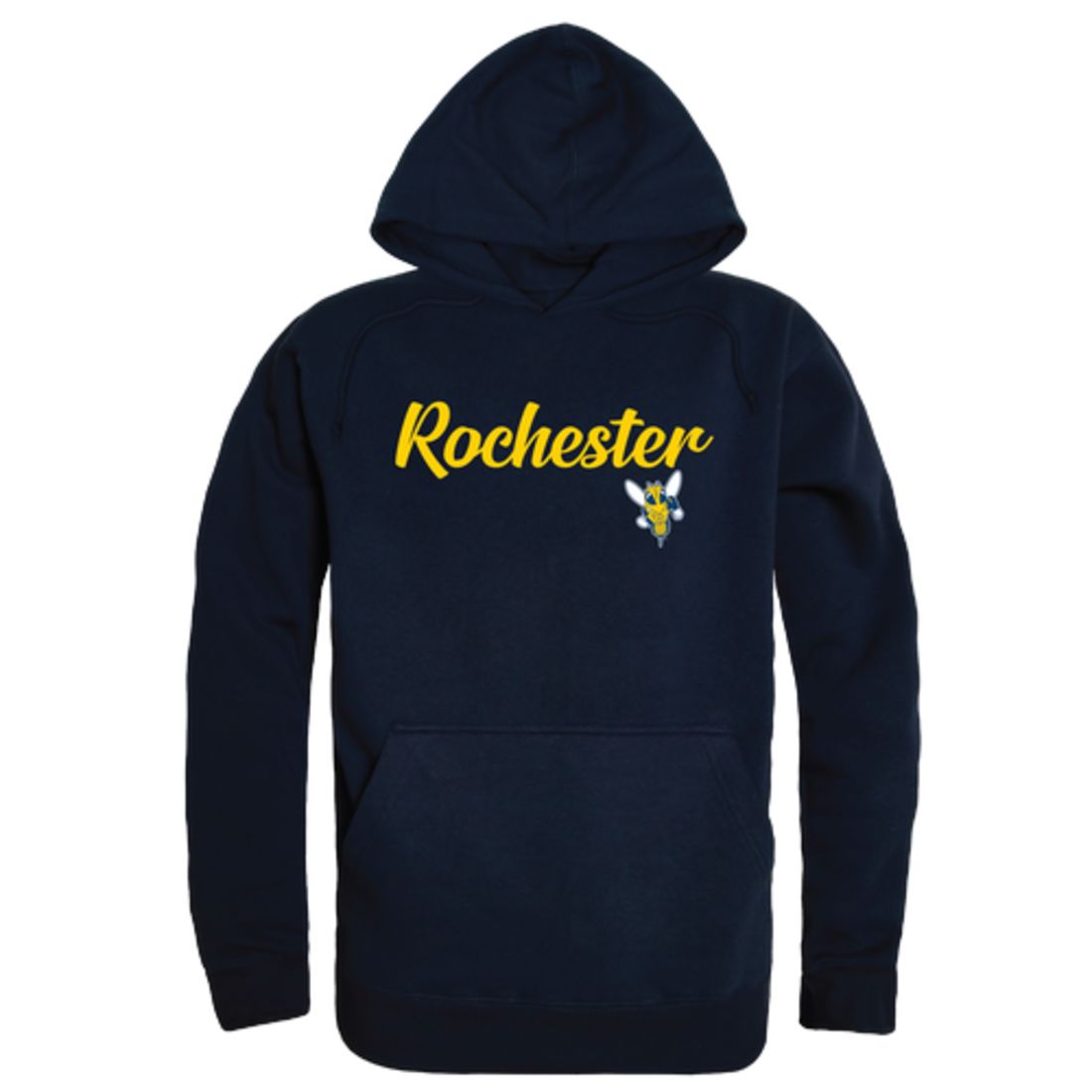 University of Rochester Yellowjackets Mens Script Hoodie Sweatshirt Black-Campus-Wardrobe