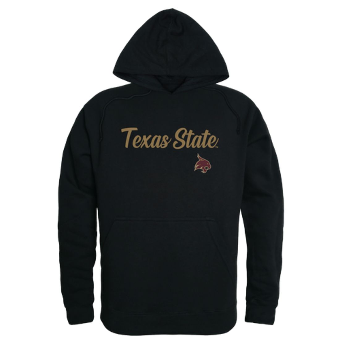 Texas State University Bobcats Mens Script Hoodie Sweatshirt Black-Campus-Wardrobe