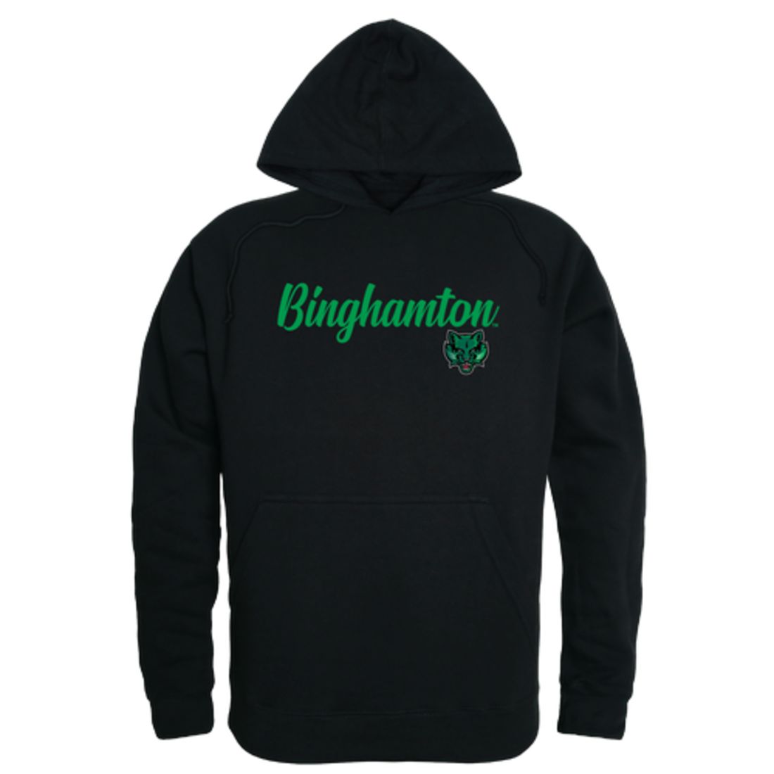 SUNY Binghamton University Bearcats Mens Script Hoodie Sweatshirt Black-Campus-Wardrobe