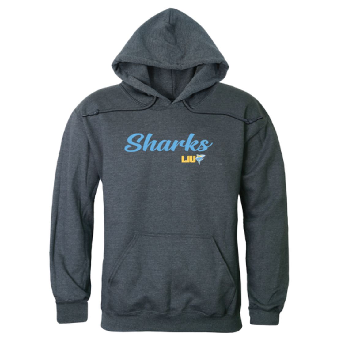 LIU Long Island University Post Pioneers Mens Script Hoodie Sweatshirt Heather Charcoal-Campus-Wardrobe