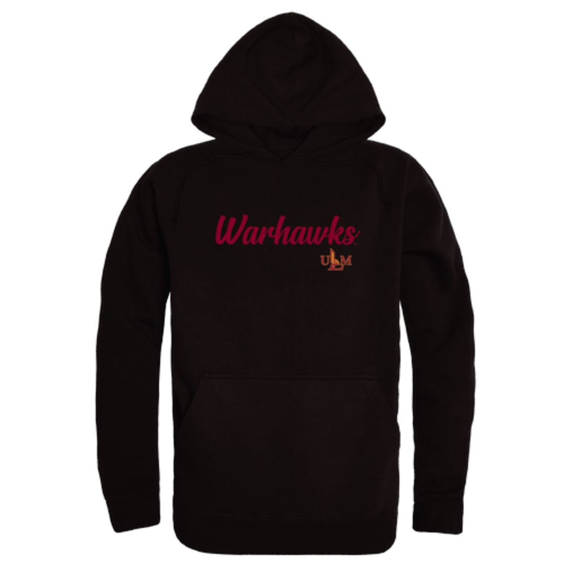 ULM University of Louisiana Monroe Warhawks Mens Script Hoodie Sweatshirt Black-Campus-Wardrobe