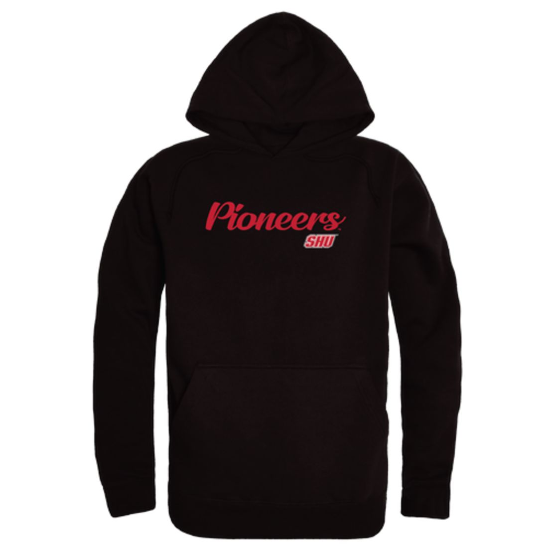 Sacred Heart University Pioneers Mens Script Hoodie Sweatshirt Black-Campus-Wardrobe